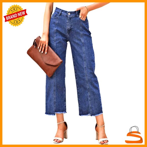 High Waisted Wide Leg Cropped Jeans Straight Leg Denim Pants Loose Fit